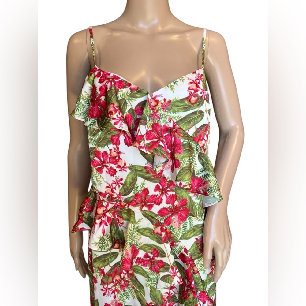 AMUR Womens Dress Deborah Tropical Floral Print Midi Ruffle High Low Size 10 - Picture 9 of 16